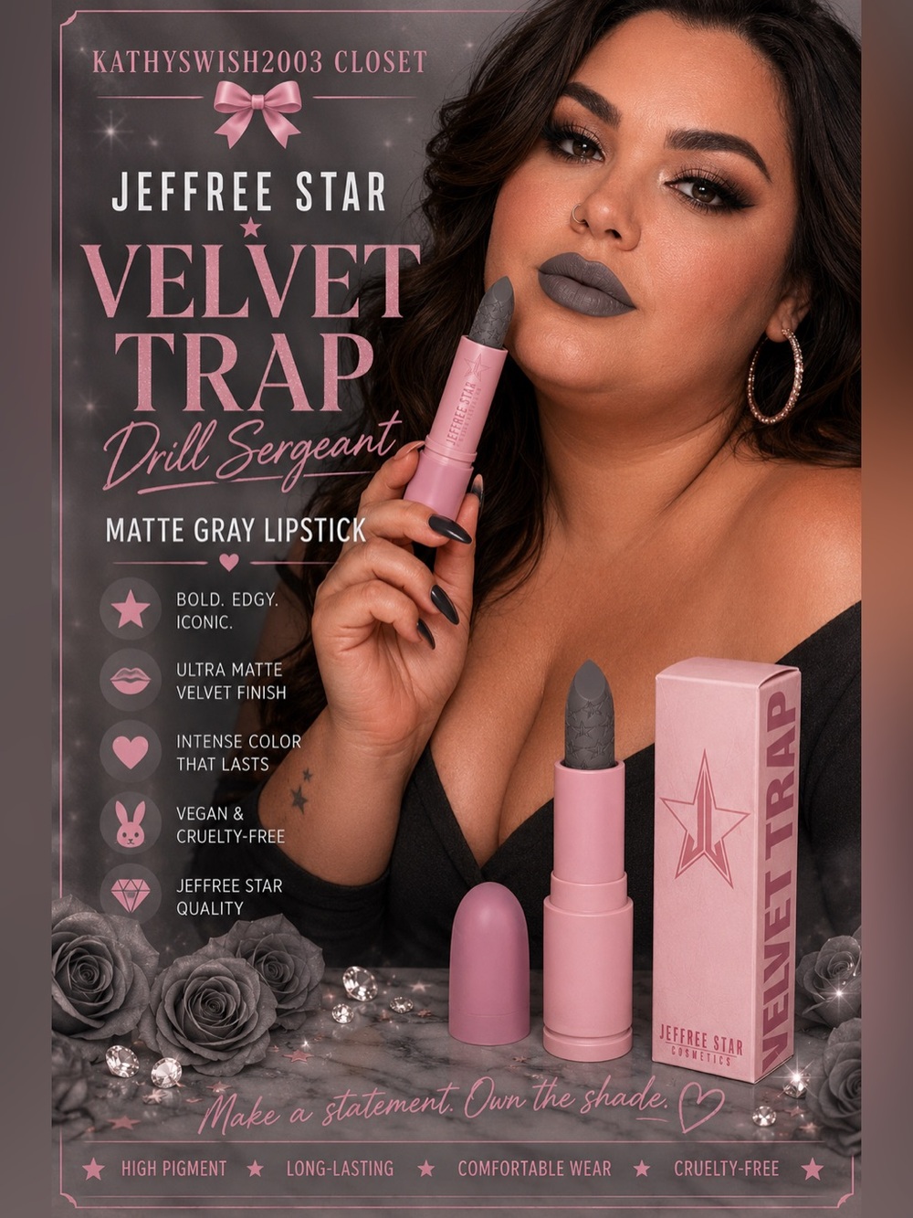 Drill Sergeant Velvet Trap Jeffree Star Matte Gray Lipstick